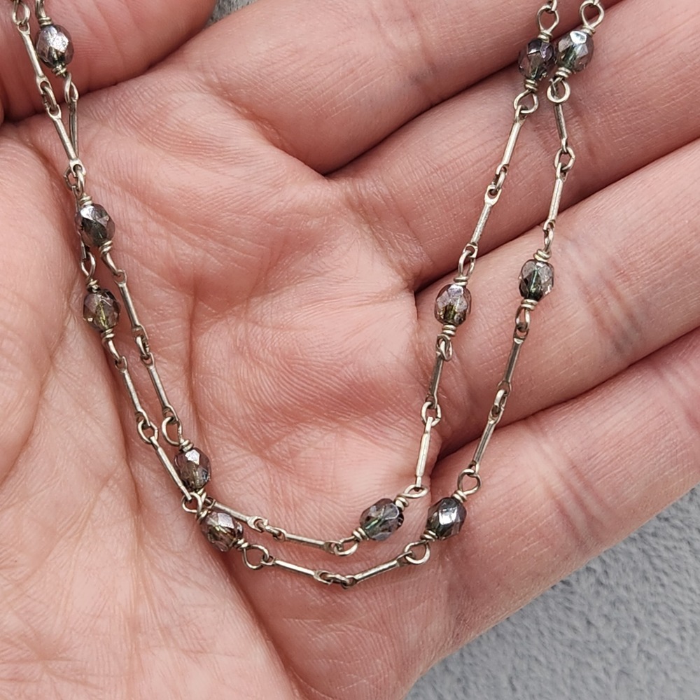 Artisan 925 Sterling Silver Art Deco Revival Faceted Glass Station Necklace 16"
